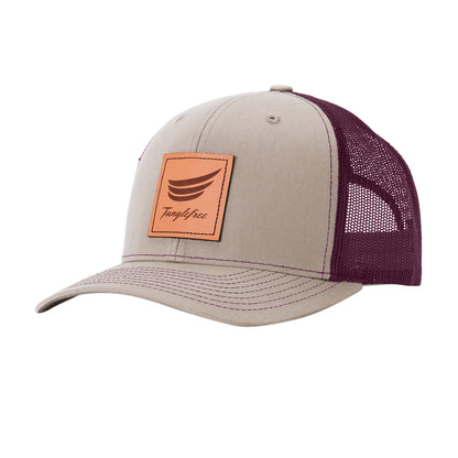 Tanglefree Leather Patch Trucker Hat Khaki/Burgundy