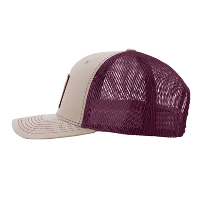 Tanglefree Leather Patch Trucker Hat Khaki/Burgundy