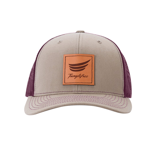 Tanglefree Leather Patch Trucker Hat Khaki/Burgundy